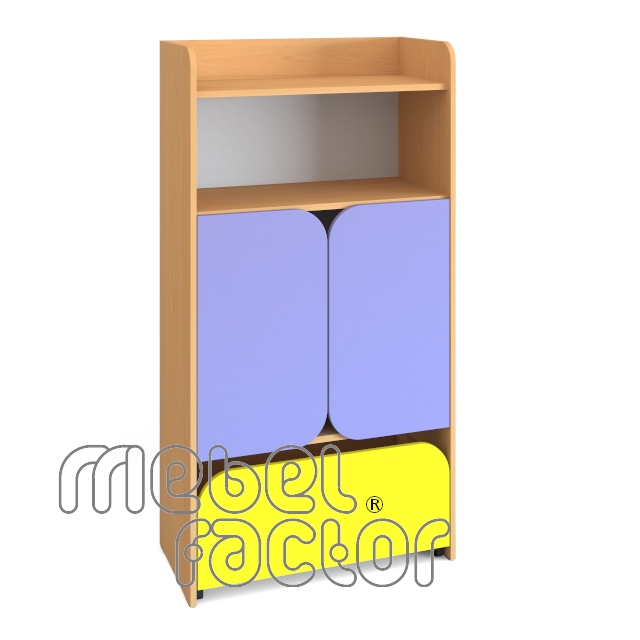 Double cabinet with four levels, doors and drawer