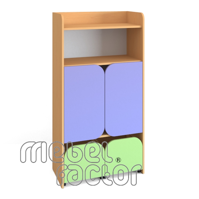 Double cabinet with four levels, doors and drawers