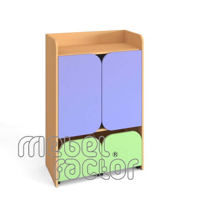 Double cabinet with three levels, doors and drawers