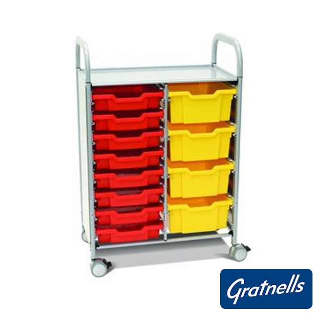 Callero double column trolley, 8 shallow trays (F1) and 4 deep trays (F2)